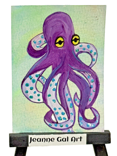 Purple octopus aceo - purple,